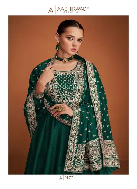 Veera By Ashirwad Heavy Premium Silk With Embroidery Sequence Work Gown With Dupatta Wholesalers In Delhi